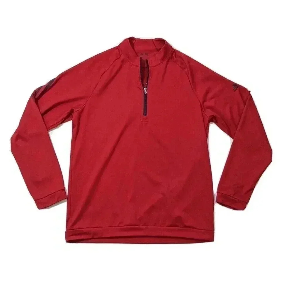 Adidas Red Climawarm 3 Stripe Trefoil 1/2 Zip Long Sleeve Pullover Size Medium